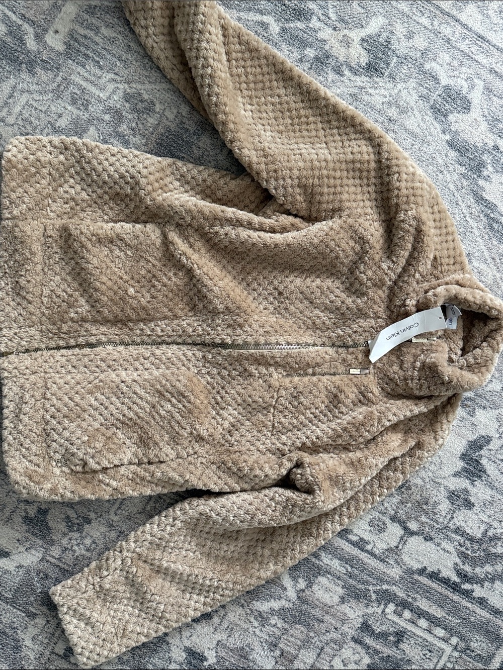 Calvin Klein Plush Faux-Fur Jacket in Light Beige